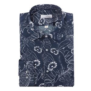 [에스티듀퐁(셔츠)]네이비 플라워 패턴 일반핏 긴소매 셔츠 SE6SM11LS126SNY