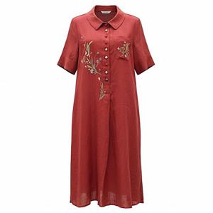 [비꼴리끄(여성)]린넨 밴드 넥 꽃자수 원피스 B262WO2010