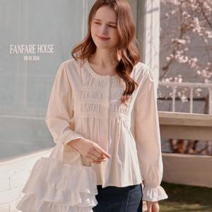 [포커스]셔링 주름 A라인 코튼 블라우스 PBBF6S1BL5491