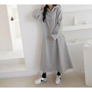 [바이어스]여자 후드 기모 롱 원피스 A라인 캐주얼 (9341153A)