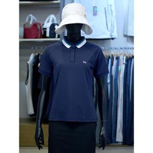 팜스프링스 세이브존03 여성 골프 봄 여름 배색 포인트 세로 패턴 반팔 카라 티셔츠 AQSTSL242253A