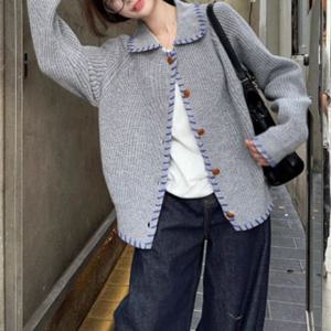 비욘드라이프 스티치 디테일 카라 니트 가디건 1006420