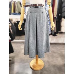 밸리걸 세이브존01 봄 백밴딩 벨티드 핀턱 데님 롱스커트 825190-1