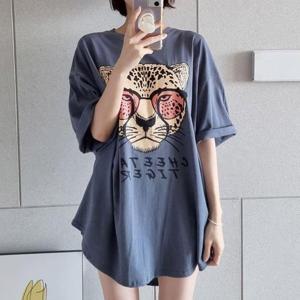 [강물처럼]아이우먼 치타페이스박시티셔츠 NSU551M603 빅사이즈