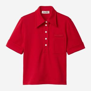 미우미우 로고 자수 체스트 포켓 폴로 티셔츠 MT2204 14OAF0041