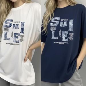 [강물처럼]아이우먼 데님스마일반팔티셔츠 SEX407M603 빅사이즈