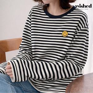 [위시드]스마일 단가라 긴팔 티셔츠 (WIDATS008)