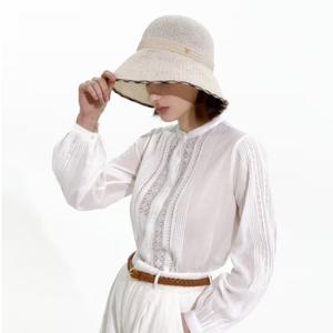 [닥스핸드백] 여성 체크배색 화이트 라피아 플로피햇 DCHE6E149W1