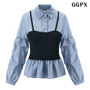 [GGPX]유니크 볼륨 소매 뷔스티에 레이어드 블라우스 (GQABA018D)