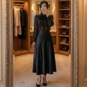 [다잇템]여자 클래식 출근룩 새틴 보온 롱스커트 (44687894A)