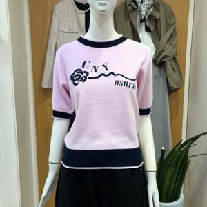 클리지 DP01 라운드 넥 핑크 반팔 니트 CQ3WKT14