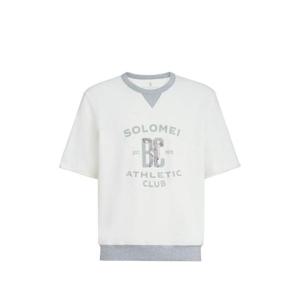 브루넬로 쿠치넬리 프린트 코튼 리넨 멜란지 플리스 반팔 티셔츠