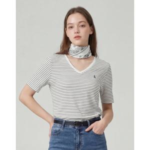 헤지스 여성 26SS ONLINE EXCLUSIVE아이코닉 브이넥 코튼모달 반팔 티셔츠 블랙 스트라이프 HSTS6B313BK