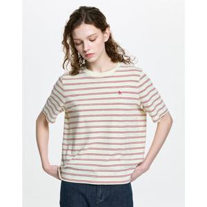 헤지스 여성 26SS 루즈핏 코튼린넨 스트라이프 반팔 티셔츠 라임 HSTS6B423L1