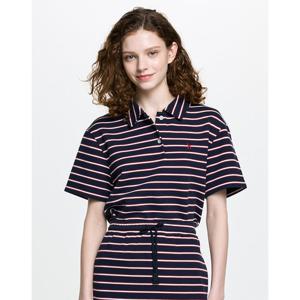 헤지스 여성 26SS SET-UP 피케 스트라이프 반팔 폴로 셔츠 네이비 HSTS6B322N2
