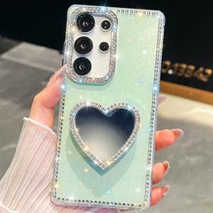 갤럭시A35 5G 글리터 펄 큐빅 하트 거울 스마트톡 거치대 케이스
