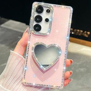 갤럭시A36 5G 글리터 펄 큐빅 하트 거울 스마트톡 거치대 케이스