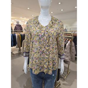 [비꼴리끄] 면 프린트 프릴 블라우스 B252WB3090555