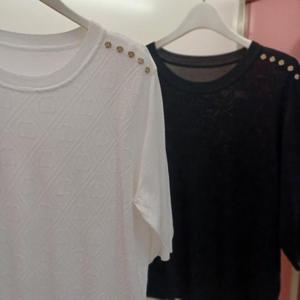 Destijl HC06 매끄럽고 찰랑찰랑한 챠밍 5부반팔 라운드 니트티 D2621sw04