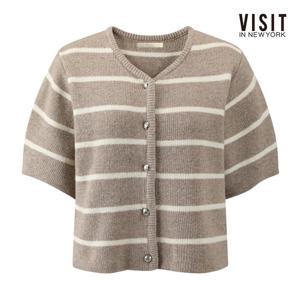비지트인뉴욕  배색 스트라이프 V넥 울 가디건 (V63GD02)