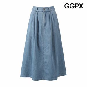 [GGPX] 핀턱 데님 플레어 롱 스커트 (GQ3SK018F)