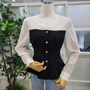 [부루앤쥬디]배색라운드블라우스 아이보리 BBSDBL008P