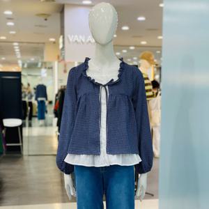 [클리지]라운드 레이어드 리본 체크 블라우스 CQ3WBL22