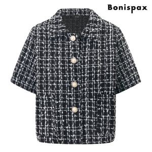 [보니스팍스]빅 버튼 트위트 카라 반팔 자켓 (XQ2JK003L0)