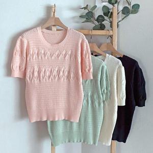 [다잇템]여성 문양 U넥 비스코스 반소매 패턴 니트 (32959153A)