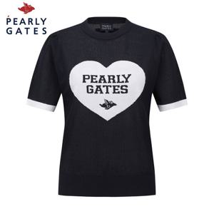 [파리게이츠] 여성 배색 하트 자카드 크로셰 반팔니트