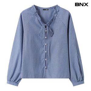 [BNX]리본 넥 스트라이프 긴팔 셔츠 (BY1BL012L0)