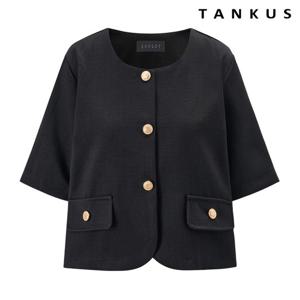 [탱커스]골드 버튼 트위드 라운드넥 반팔 자켓 (TY2JK002L0)