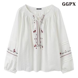[GGPX]빈티지 보헤미안 자수 라운드넥 블라우스 (GQABA024D)