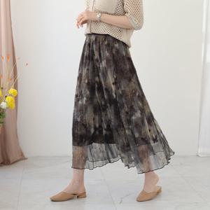 [웬디즈갤러리]모블랑 샤 롱 스커트 /허리밴딩 군살커버 봄 여름 USK113