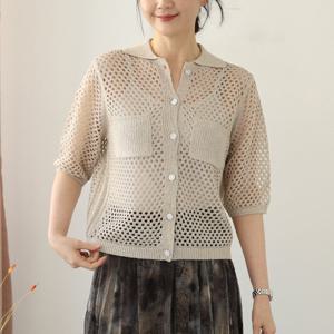 [웬디즈갤러리]네오 펀칭 반팔 카라 가디건 /여름 여성 시스루 VCD102