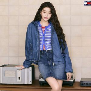 [26SS 장원영PICK]타미진스 여성 맘핏 워싱블루 미니 데님 스커트 T32G1NFS61TWT1-B