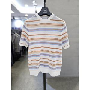 바쏘옴므 세이브존03 바쏘옴므 남자 면100 단가라 라운드 반팔 니트 WSAFA2WR15A