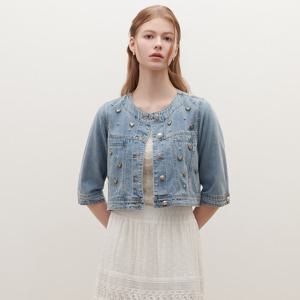 [SATIN] 하트 스터드 크롭 데님자켓 O262T105