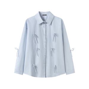 [르샵]리본 장식 포인트 루즈핏 긴팔 셔츠 (DQ1BA024A)