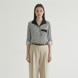 [막스카라]배색 카라 스트라이프 2WAY 블라우스 [M61QWB004ME]