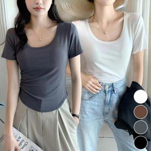 [다잇템]여성 U넥 둥근밑단 편한 비스코스 티셔츠 (32387508A)