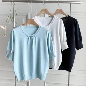 [다잇템]여성 메탈장식 반소매 비스코스 니트 (32285800A)