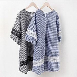 빅사이즈 블라우스 브이넥 체크 레이스 3072626S