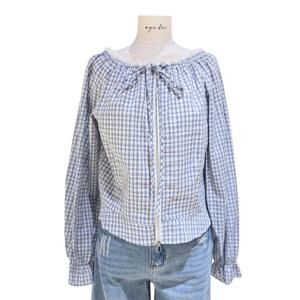 [에이지도르]체크 레이스 집업 블라우스 ALSISPB221