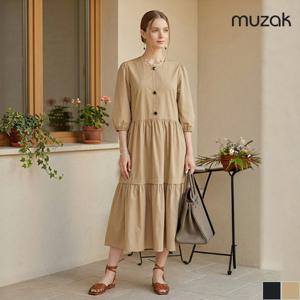 [무자크] 셔링 단추포인트 롱 원피스 (MN3WOP04)