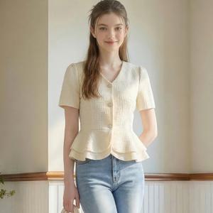 [포커스]V넥 페플럼 트위드 자켓 PBBF6M1JK1071