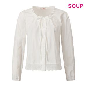 SOUP  펀칭 자수 레이스 리본 블라우스 (S63LS16)
