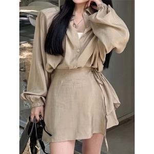 [귈림][귈림] (2종SET)여리핏 새틴 셔츠+랩 스커트(G6SSE022P)