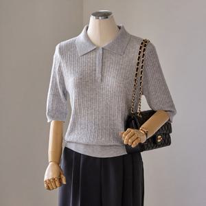 [커스텀에이블] 카라 버튼 꽈배기 반팔 니트_T2604KN059B