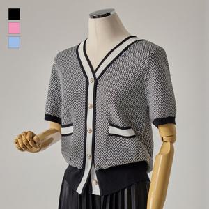 [커스텀에이블] 헤링본 배색 니트 가디건_T2604CD037B